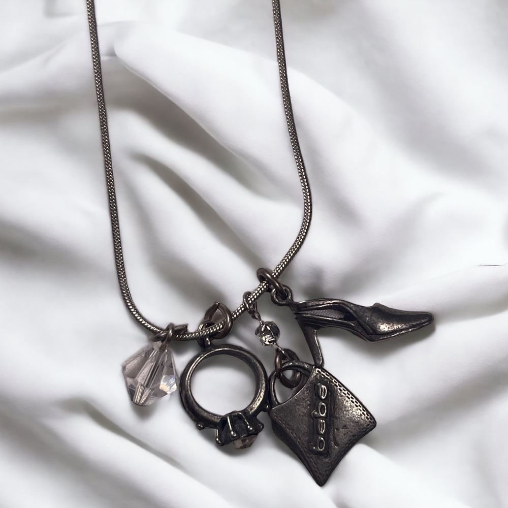 Vintage 80s 90s bebe Silver Charm Necklace